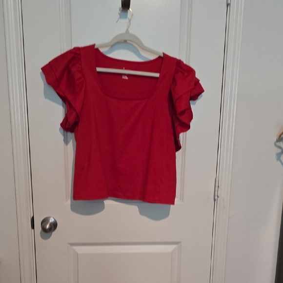 Red Ruffle Sleeve Top - Picture 2 of 2